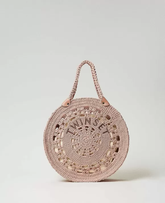 TWINSET Milano Borsa Shopper 'Portofino' In Crochet Con Logo Marrone Discount