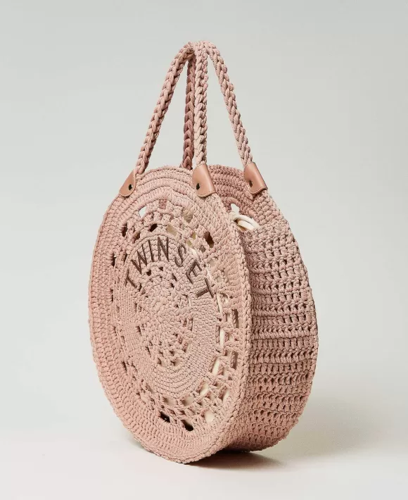 TWINSET Milano Borsa Shopper 'Portofino' In Crochet Con Logo Marrone Discount