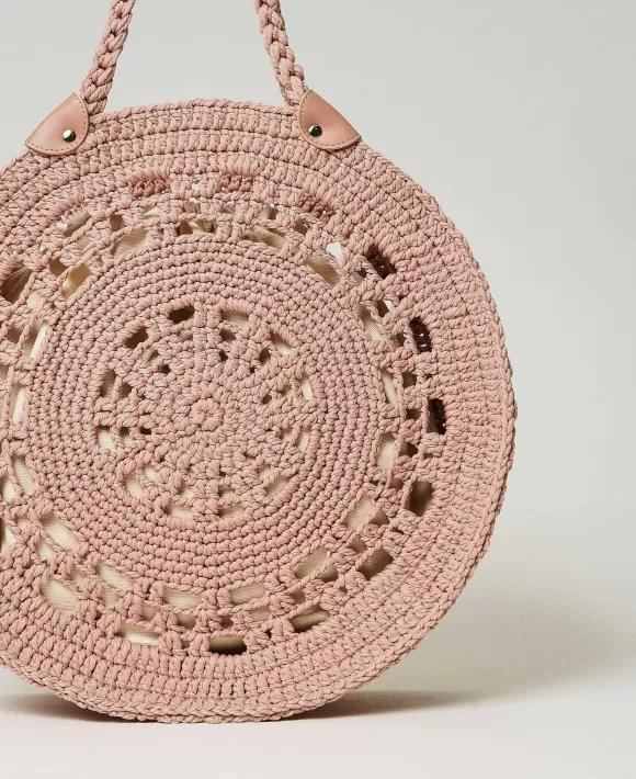 TWINSET Milano Borsa Shopper 'Portofino' In Crochet Con Logo Marrone Discount