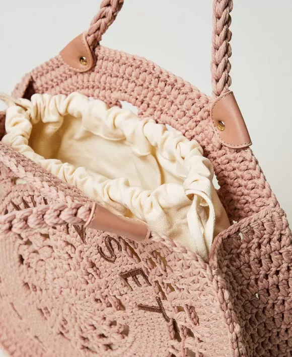 TWINSET Milano Borsa Shopper 'Portofino' In Crochet Con Logo Marrone Discount