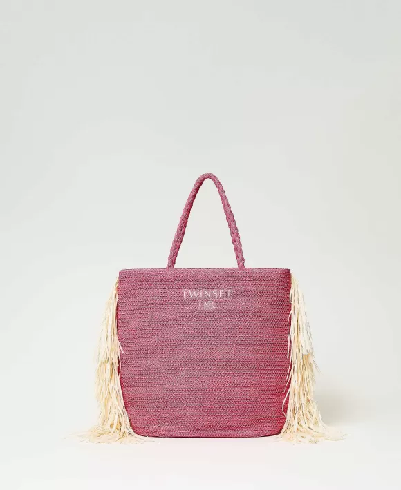 TWINSET Milano Borsa Shopping Effetto Rafia Con Frange Fucsia Clearance