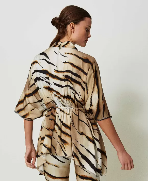 TWINSET Milano Caftano In Twill A Stampa Animalier Fantasia Discount