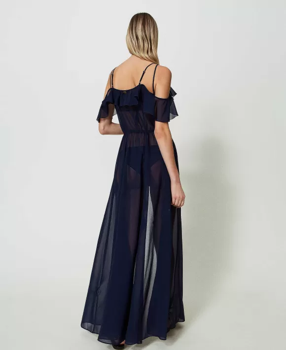 TWINSET Milano Caftano Lungo In Georgette Blu Discount