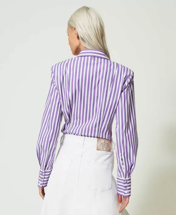 TWINSET Milano Camicia A Righe Con Cotone Organico Viola Cheap