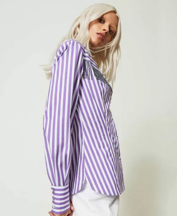 TWINSET Milano Camicia A Righe Con Cotone Organico Viola Cheap