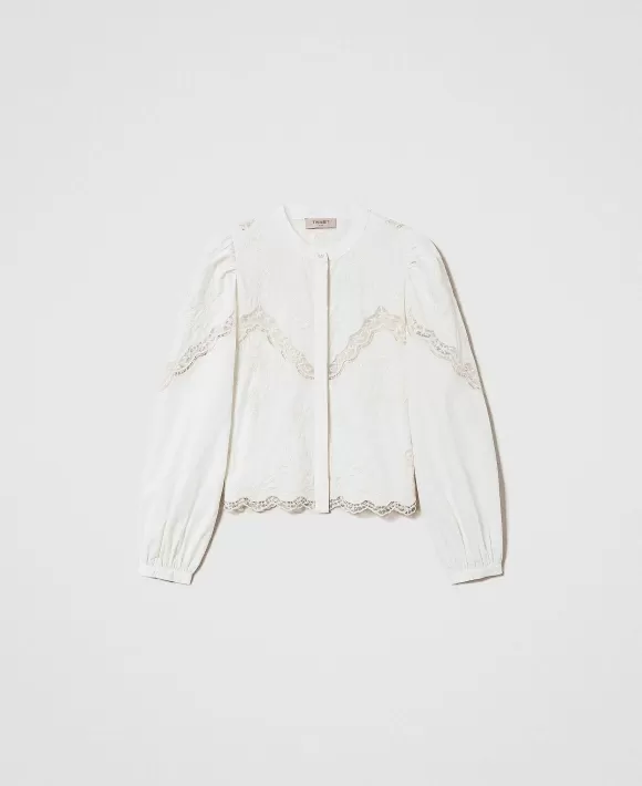 TWINSET Milano Camicia Con Ricami A Fiori Bianco New