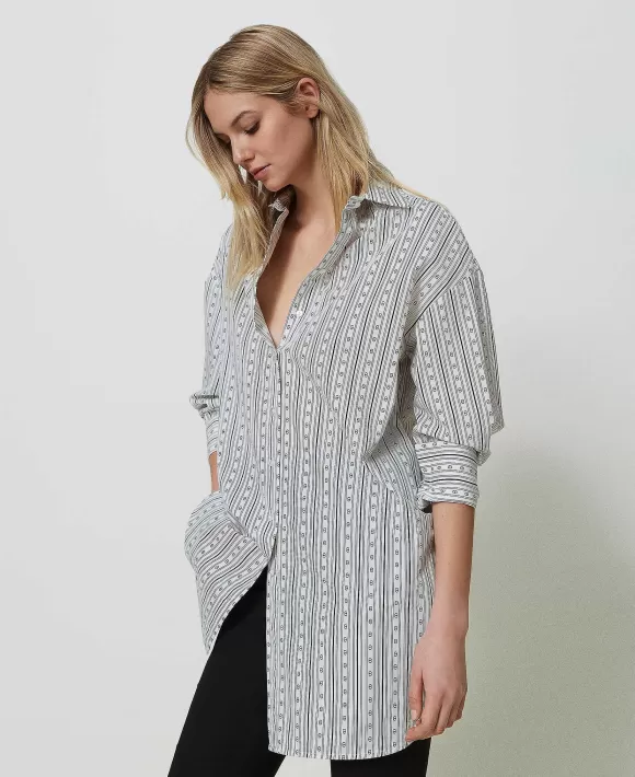 TWINSET Milano Camicia Con Stampa A Righe E Logo Bianco Best Sale