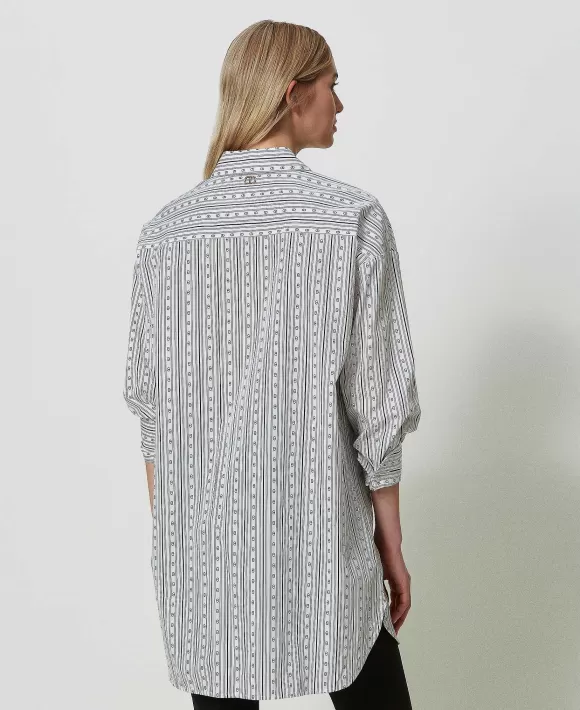 TWINSET Milano Camicia Con Stampa A Righe E Logo Bianco Best Sale
