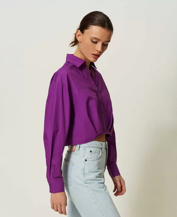 TWINSET Milano Camicia Cropped Con Arricciatura Viola Discount