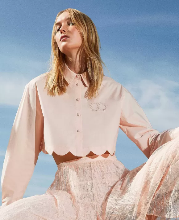 TWINSET Milano Camicia Cropped In Popeline Con Smerlo Rosa Discount