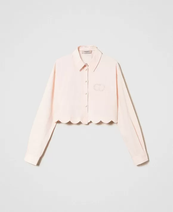 TWINSET Milano Camicia Cropped In Popeline Con Smerlo Rosa Discount