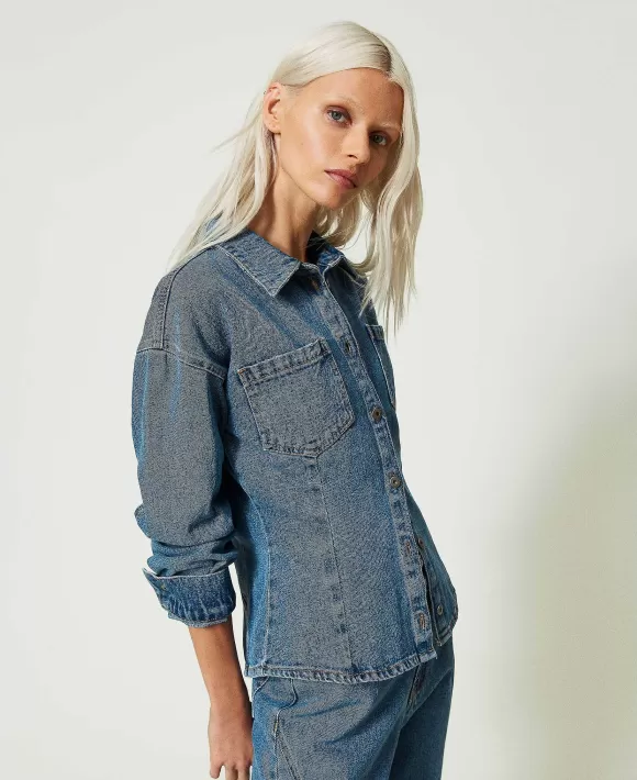 TWINSET Milano Camicia Fitted In Jeans Con Stella Blu Online