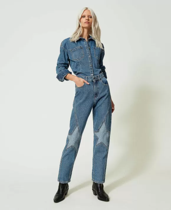 TWINSET Milano Camicia Fitted In Jeans Con Stella Blu Online
