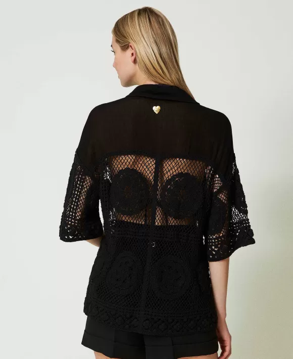 TWINSET Milano Camicia In Creponne E Crochet Nero Clearance
