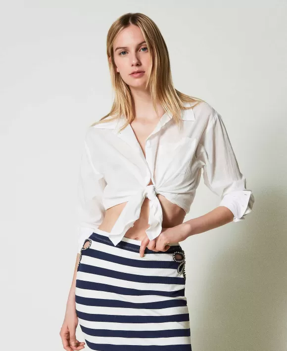 TWINSET Milano Camicia In Mussola Con Tasca Applicata Bianco Outlet