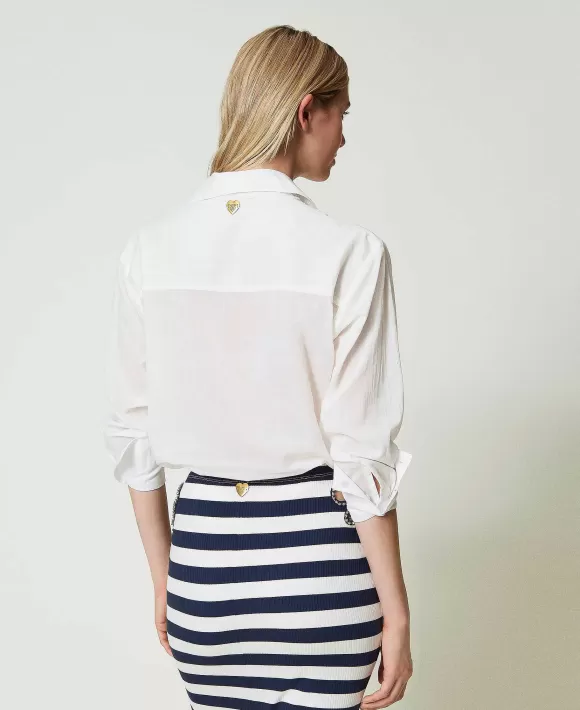 TWINSET Milano Camicia In Mussola Con Tasca Applicata Bianco Outlet