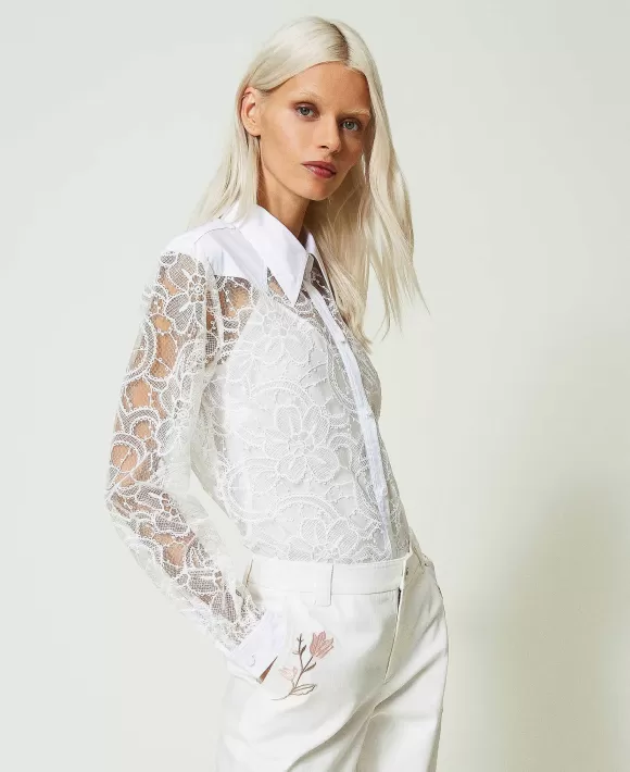 TWINSET Milano Camicia In Organza Ricamata Bianco Cheap
