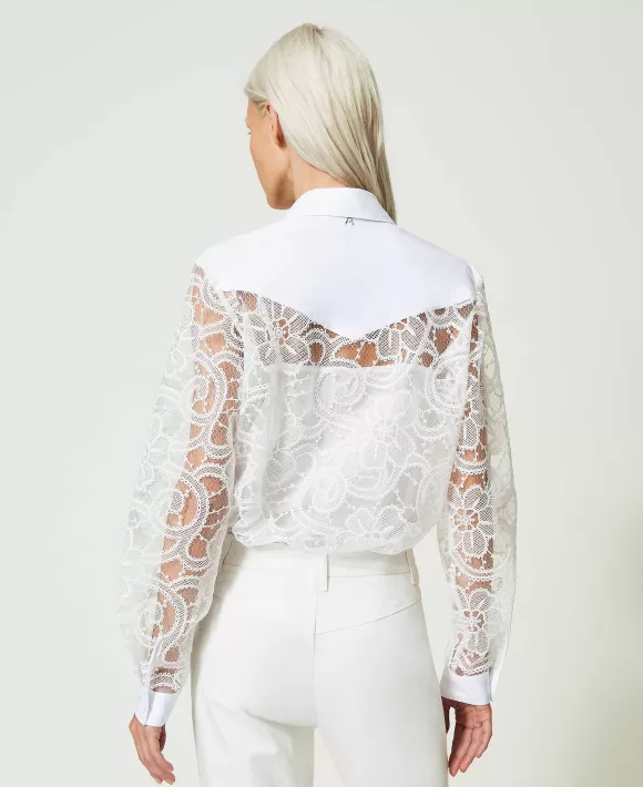 TWINSET Milano Camicia In Organza Ricamata Bianco Cheap