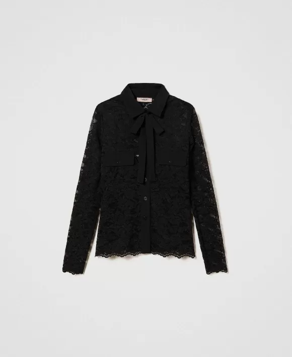 TWINSET Milano Camicia In Pizzo Macram Nero Sale