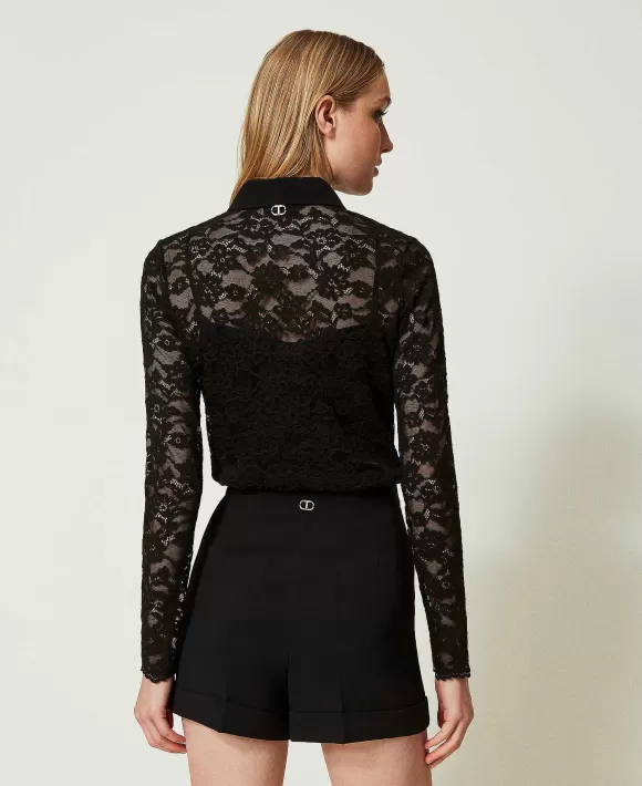 TWINSET Milano Camicia In Pizzo Macram Nero Sale