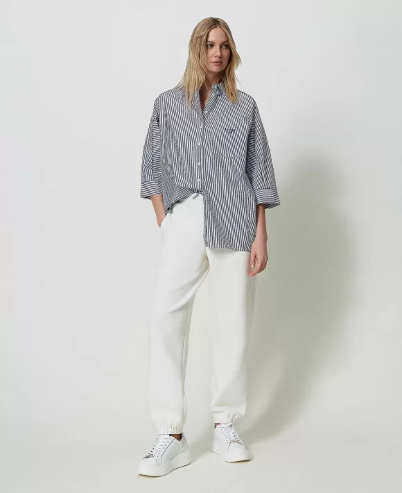 TWINSET Milano Camicia In Popeline A Righe Con Logo Blu Hot