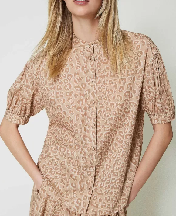 TWINSET Milano Camicia In Popeline Animalier Beige Fashion