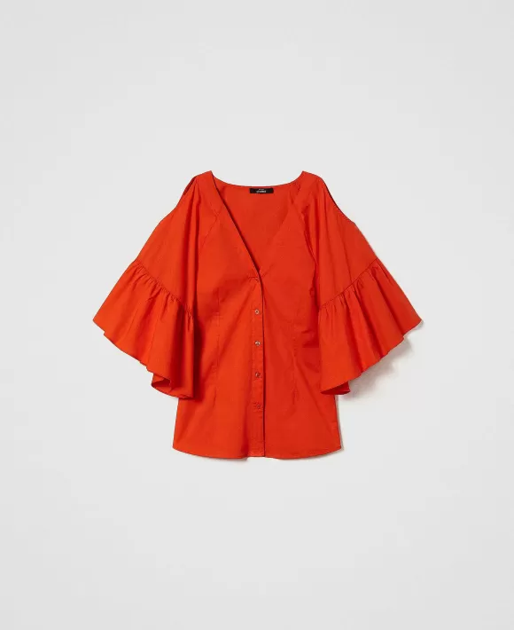 TWINSET Milano Camicia In Popeline Con Balze Nero Clearance