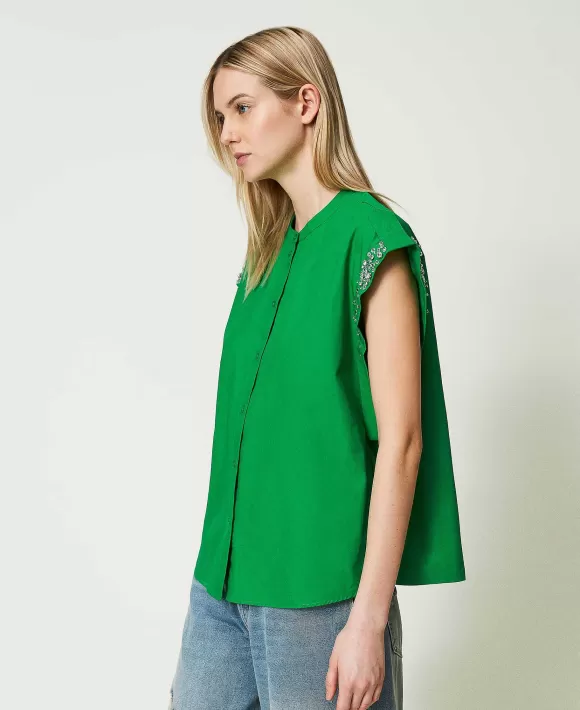 TWINSET Milano Camicia In Popeline Con Ricami Verde Online