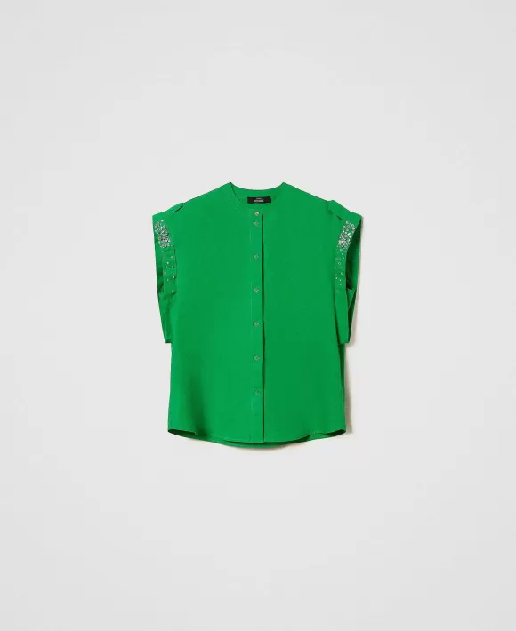 TWINSET Milano Camicia In Popeline Con Ricami Verde Online