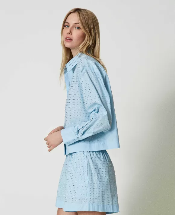 TWINSET Milano Camicia In Popeline Con Strass Azzurro Store