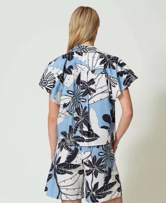 TWINSET Milano Camicia In Popeline Stampato Azzurro Clearance