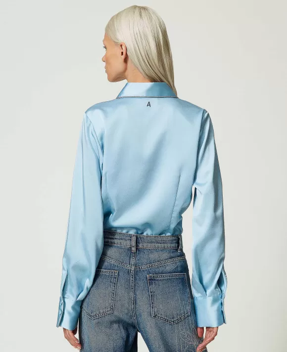 TWINSET Milano Camicia In Satin Con Strass Azzurro Cheap