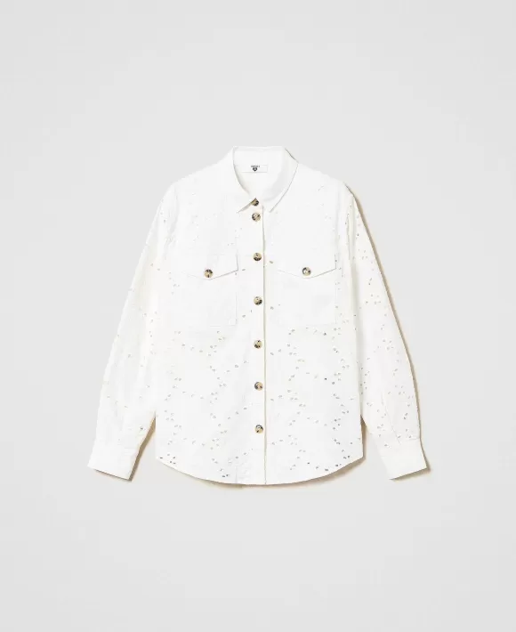 TWINSET Milano Camicia In Twill Con Ricamo Sangallo Bianco Online