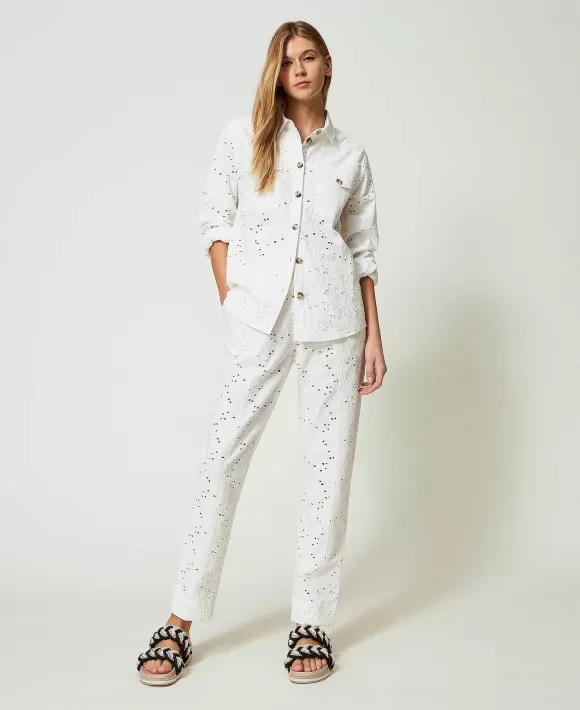 TWINSET Milano Camicia In Twill Con Ricamo Sangallo Bianco Online