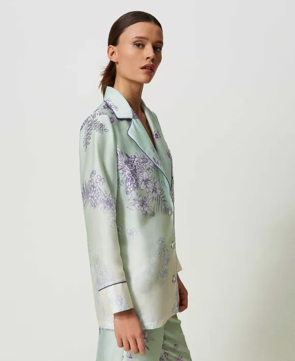 TWINSET Milano Camicia Myfo In Raso Con Stampa Sfumata Verde Best