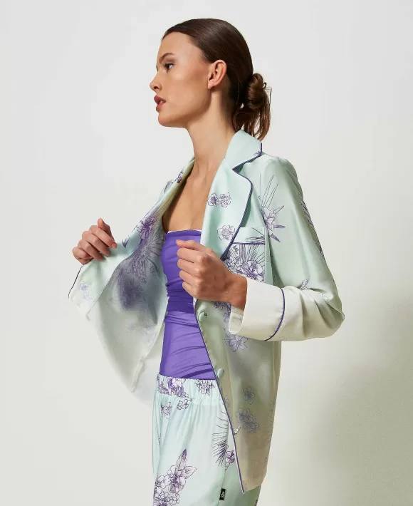 TWINSET Milano Camicia Myfo In Raso Con Stampa Sfumata Verde Best