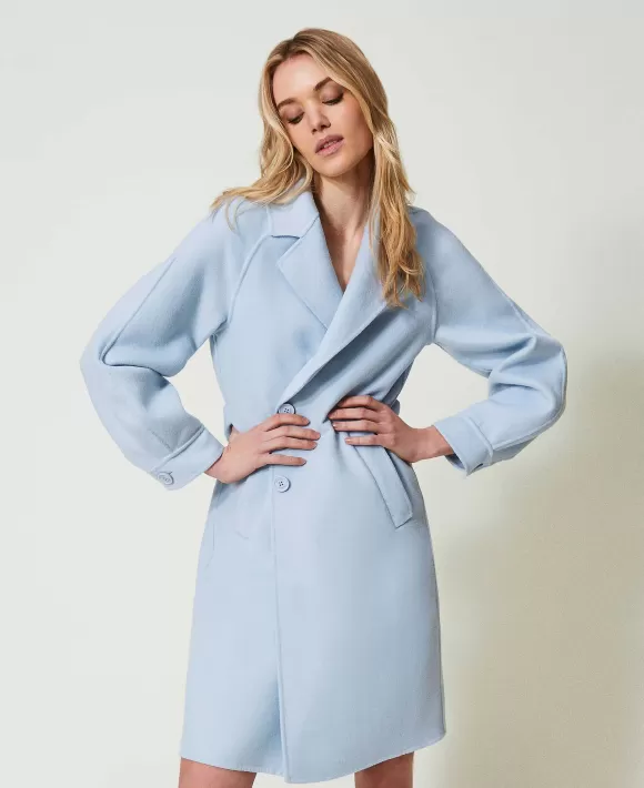 TWINSET Milano Cappotto In Double Di Misto Lana Azzurro Flash Sale