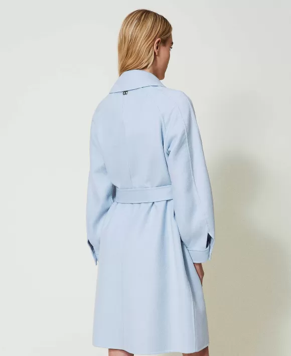 TWINSET Milano Cappotto In Double Di Misto Lana Azzurro Flash Sale