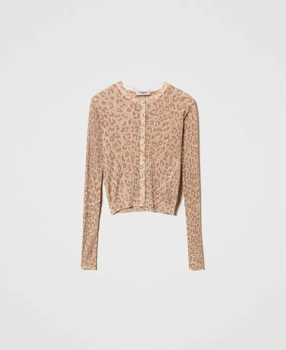 TWINSET Milano Cardigan Corto A Stampa Animalier Beige Cheap