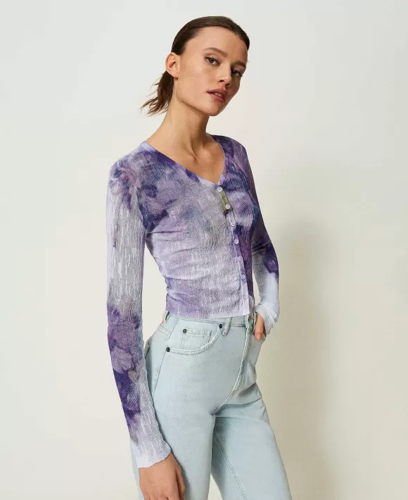 TWINSET Milano Cardigan Doppio Uso Con Stampa Viola Fashion