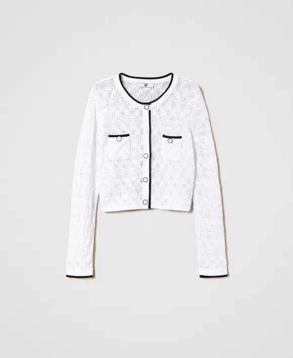 TWINSET Milano Cardigan In Maglia Punzonata Bianco Best Sale