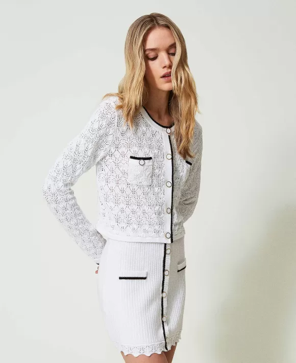 TWINSET Milano Cardigan In Maglia Punzonata Bianco Best Sale