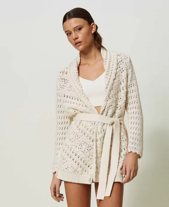 TWINSET Milano Cardigan Traforato Con Cintura Bianco Best