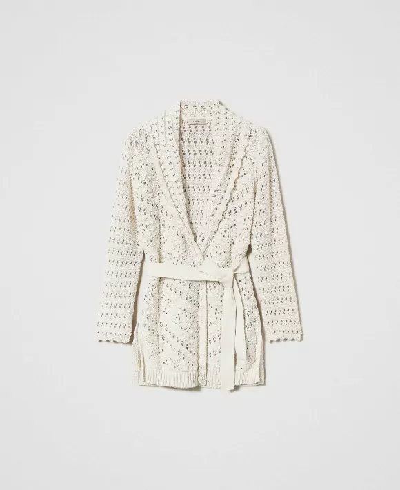 TWINSET Milano Cardigan Traforato Con Cintura Bianco Best