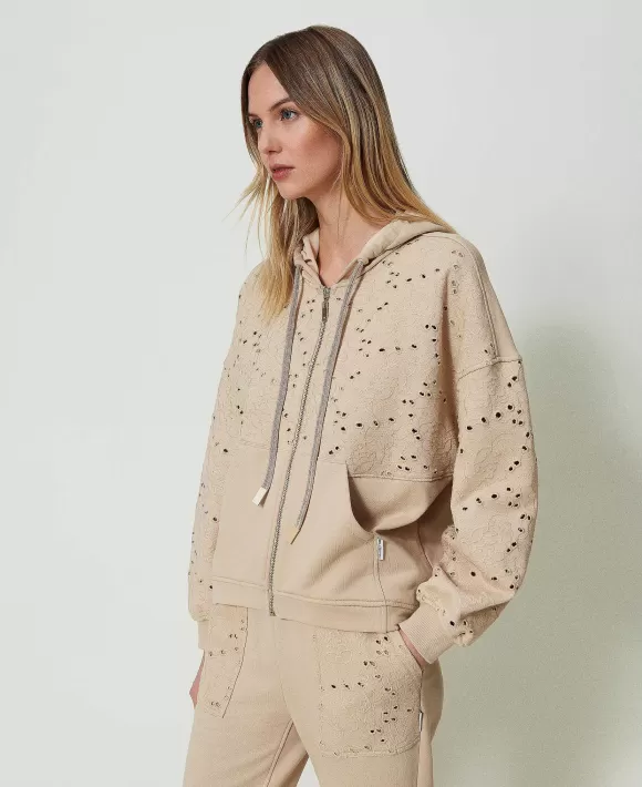 TWINSET Milano Felpa Con Ricamo Sangallo E Zip Beige Hot