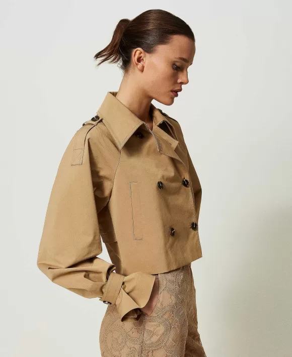 TWINSET Milano Giacca A Trench In Gabardina Marrone Sale