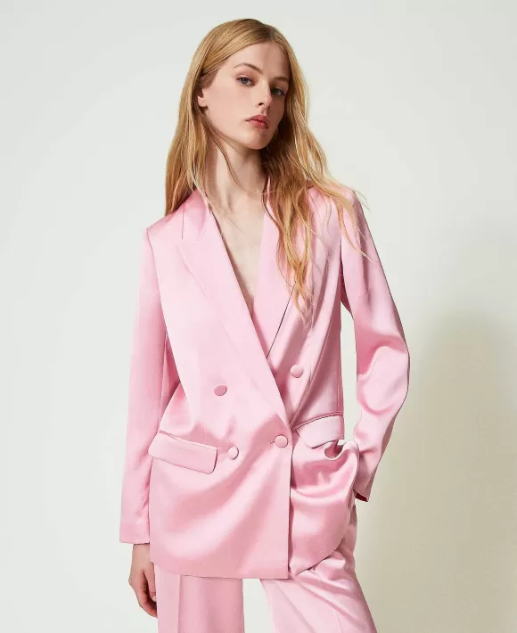 TWINSET Milano Giacca Blazer Doppiopetto In Raso Rosa Discount