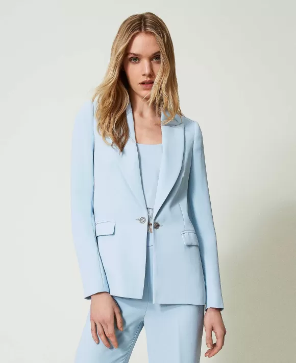 TWINSET Milano Giacca Blazer In Cr Pe Cady Con Bijou Azzurro Cheap