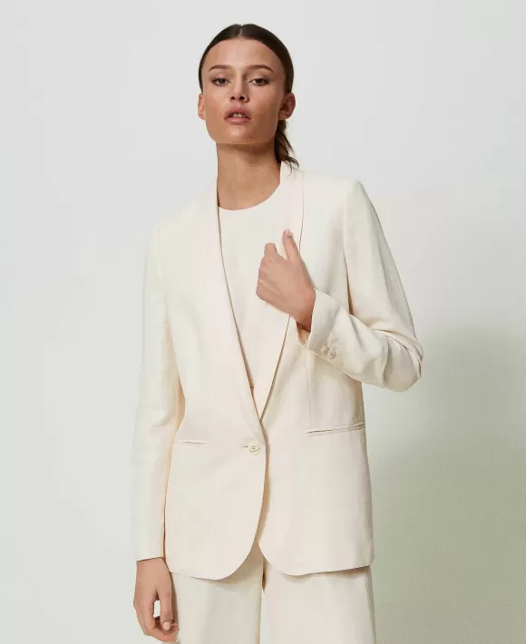 TWINSET Milano Giacca Blazer In Misto Lino Beige Shop