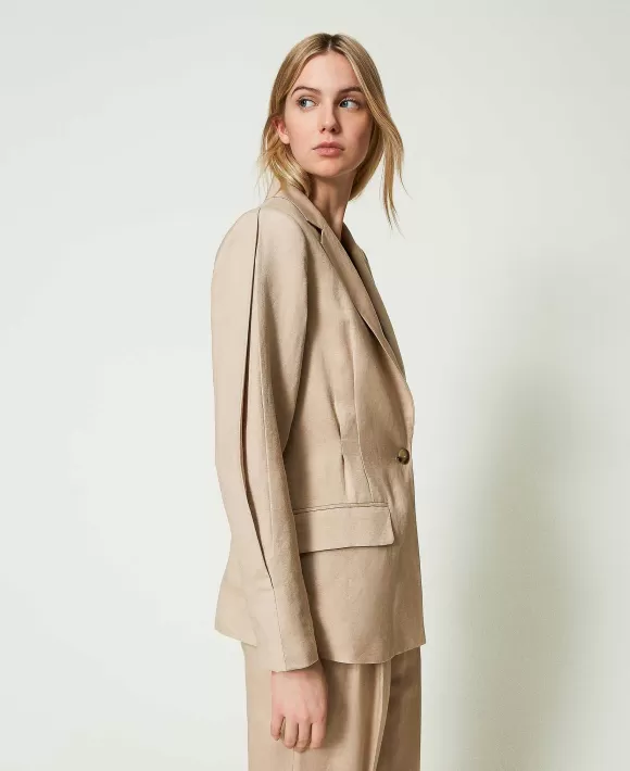 TWINSET Milano Giacca Blazer In Misto Lino Con Pieghe Beige Best